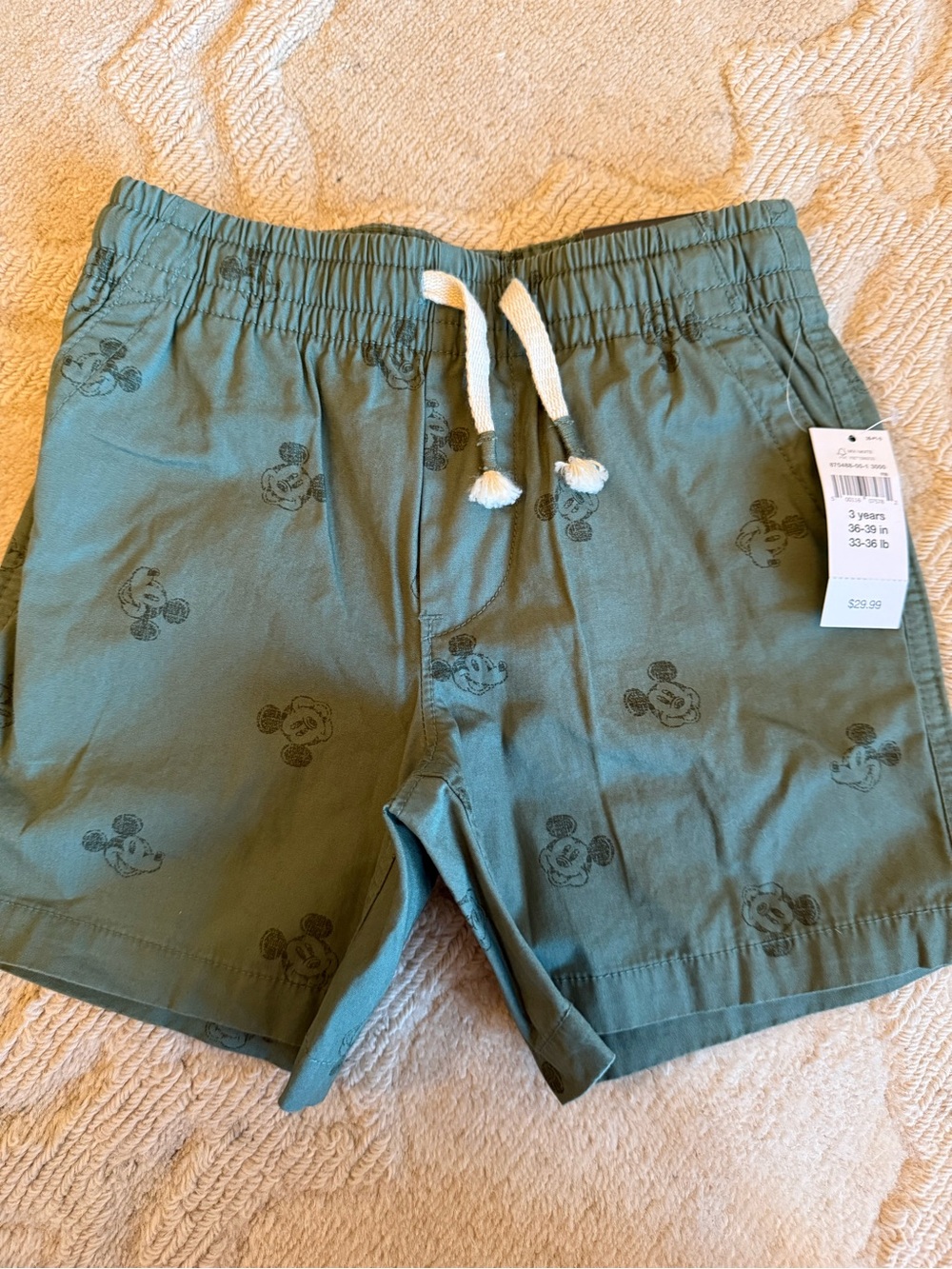 GAP Olive Green Mickey Print Drawstring Shorts